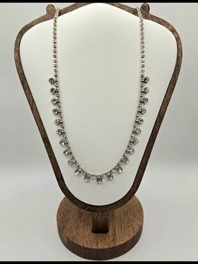 Vintage Silver Tone Rhinestone Drop Necklace